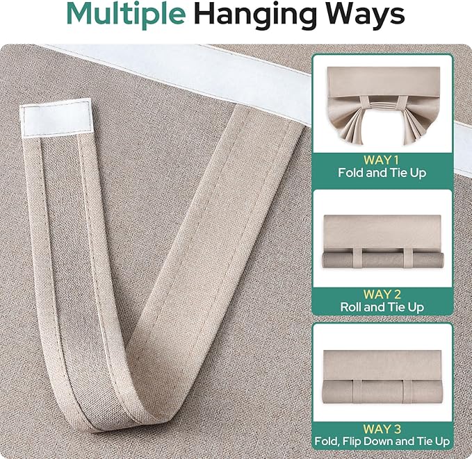 HOMEIDEAS 100% Linen Blackout French Door Curtains, Privacy Door Window Curtains, 26 X 40 Inch Room Darkening Blinds, Modern Farmhouse Shades for Bedroom Decor, 1 Panel, Natural