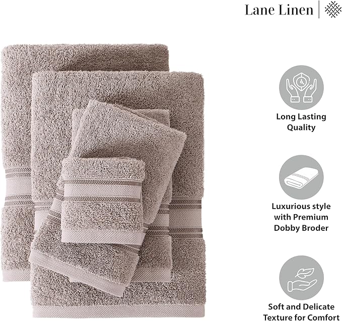 LANE LINEN Luxury Bath Towels Set - 3 Piece 100% Cotton Bathroom Towels, Quick Dry, Extra Aborbent, 1 Hand Towel, 1 Wash Cloths, 1 Bath Towel: Platinum