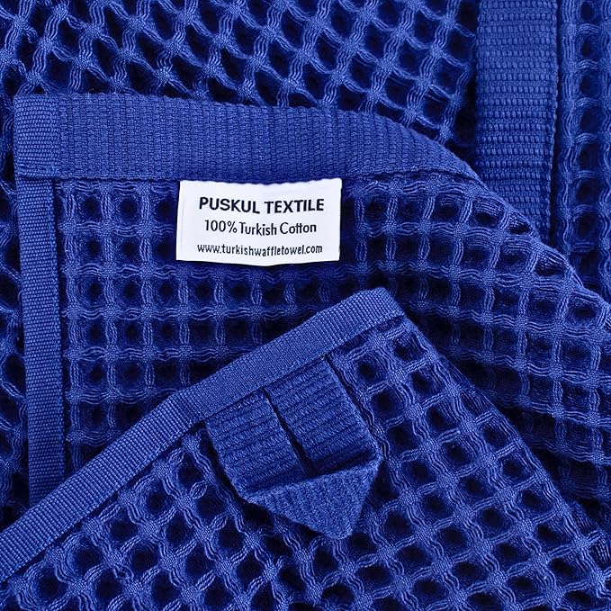 PÜSKÜL Premium Waffle Bath Towels Set of 2 - Organic 100% Turkish Cotton Bath Towel - Quick Dry, Absorbent, Light, Thin, 32x63 Large Waffle Towels for Bathroom (Navy Blue Bath Towels - Pack of 2)