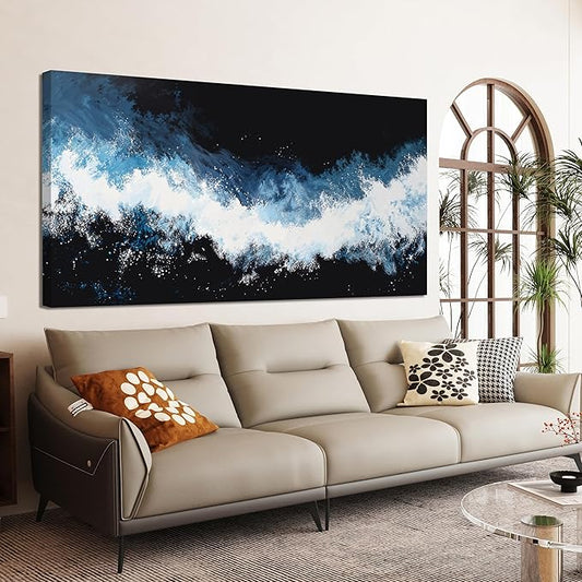 YISXINOAG Canvas Wall Decor Modern Abstract Art Wall Decor Black and White Wall Art Canvas Prints Modern Home Decorations Blue and White Wave Abstract Art for Bathroom Ready to Hang Size 20"X40"