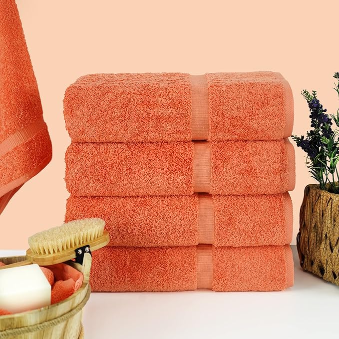 Chakir Turkish Linens | Hotel & Spa Quality 100% Cotton Premium Turkish Towels | Soft & Absorbent (4-Piece Bath Towels, Coral)