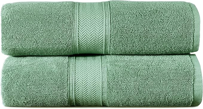 HILLFAIR 600 GSM- 40 x 80 Inches- 100% Cotton 2 Pc XXL Oversized Bath Towel Set- Soft Highly Absorbent Jumbo Bath Sheets Towels Sets- Quick Dry Oversized Sheets Towel Sets for Hotel Spa Pool- Sage