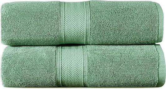 HILLFAIR 600 GSM- 40 x 80 Inches- 100% Cotton 2 Pc XXL Oversized Bath Towel Set- Soft Highly Absorbent Jumbo Bath Sheets Towels Sets- Quick Dry Oversized Sheets Towel Sets for Hotel Spa Pool- Sage