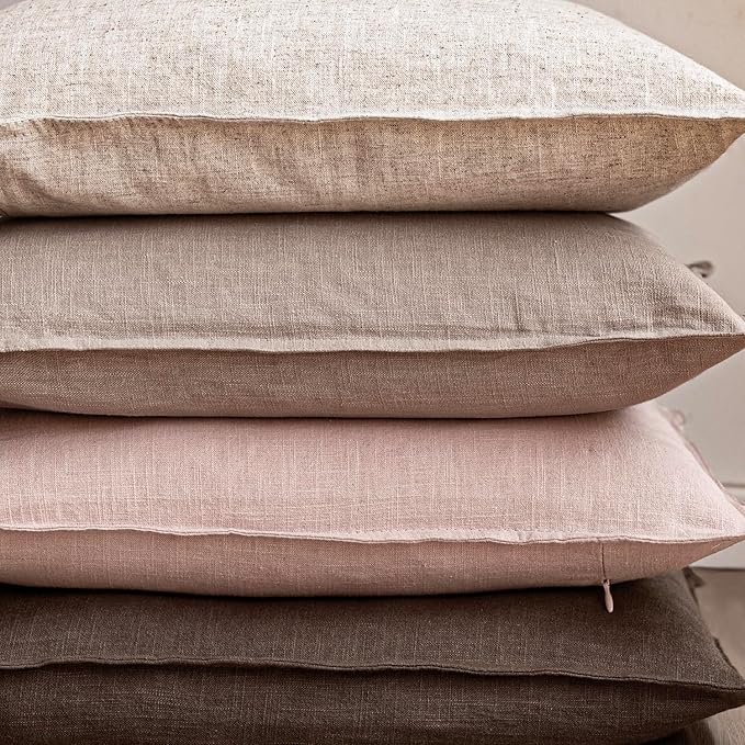 Foindtower Pack of 2, Decorative Linen Solid Throw Pillow Covers Soft Accent Cushion Case Boho Farmhouse Pillowcase for Bed Chair Couch Sofa Bedroom Living Room Home Decor 26 x 26 Inch Light Pink