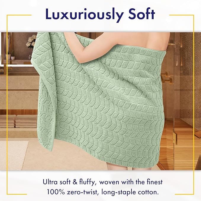 Ultra Soft & Stylish 700 GSM Luxury Bath Sheets | Pack of 2 | Extra Large 35x70 Inches | 100% Zero-Twist, Long-Staple Cotton | Remarkably Absorbent (Eucalyptus Green)