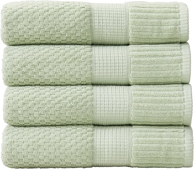 NY Loft 100% Cotton 4 Pack Bath Towel Set| Super Soft & Absorbent Quick-Dry Bath Towels 30" x 52" |Textured and Durable Cotton | Trinity Collection (4 Pack, Sage)
