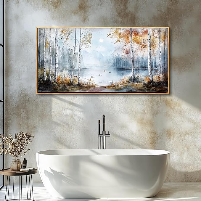 QIYILEXWART Large Wall Decor For Living Room Canvas Wall Art For Office Modern Wall Decorations For Bedroom Birch Forest Landscape Painting Farmhouse Pictures Artwork Room Home Decor 24x48 In