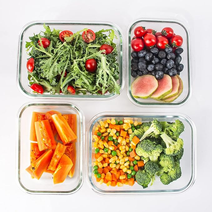 10 Pack Glass Storage Containers For Food, Airtight Meal Prep Containers with Lids Leak-proof, Glass Lunch Boxes Microwave, Freezer & Dishwasher Safe (34oz & 12oz)
