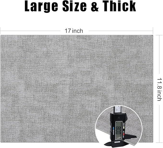 Homaxy Faux Leather Heat Resistant Placemats for Dining Table Set of 4, Waterproof Wipeable Washable PU Table Mats, Easy to Clean Anti-Slip Place Mats, 11.8" x 17", Light Grey