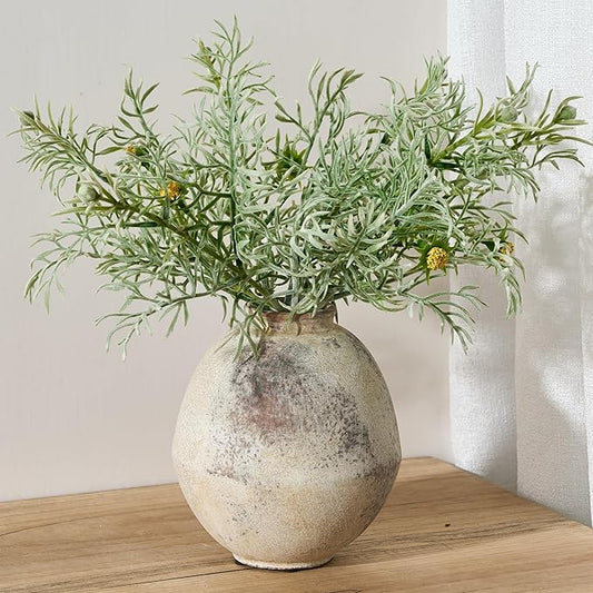 Ceramic Flower Vase, 6.22 Inch Rustic Farmhouse Vase Home Decor, Handcrafted Vintage Pottery Vase, Small Terracotta Vases for Living Room, Table, Shelf, Fireplace-Natural Brown