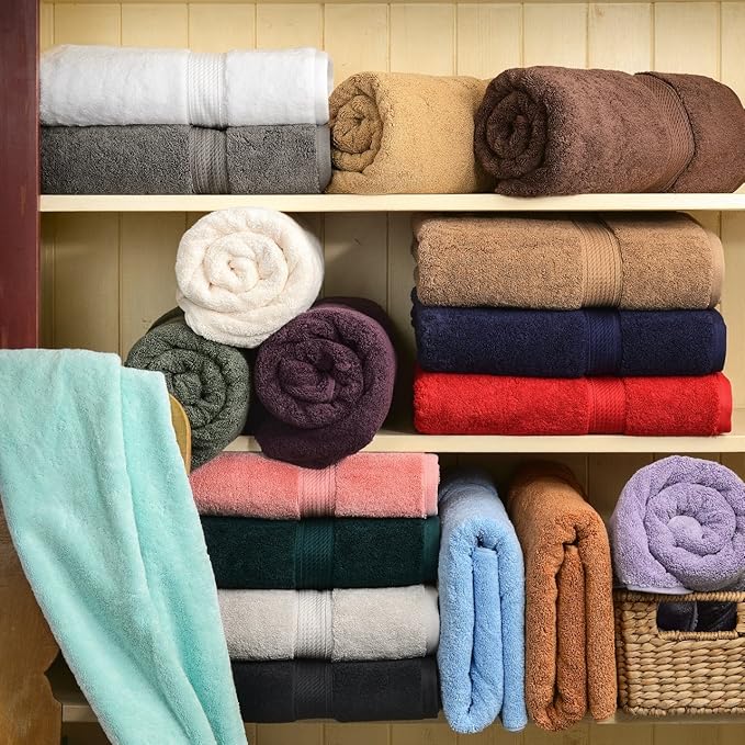 BLUENILEMILLS BNM Egyptian Cotton 6-Piece Towel Set, Includes 6 Face Towels, Attached Loop for Easy Hanging and Storage, Hotel Quality, Perfect for Bathroom, Gym, Shower Space, or Spa, Plum