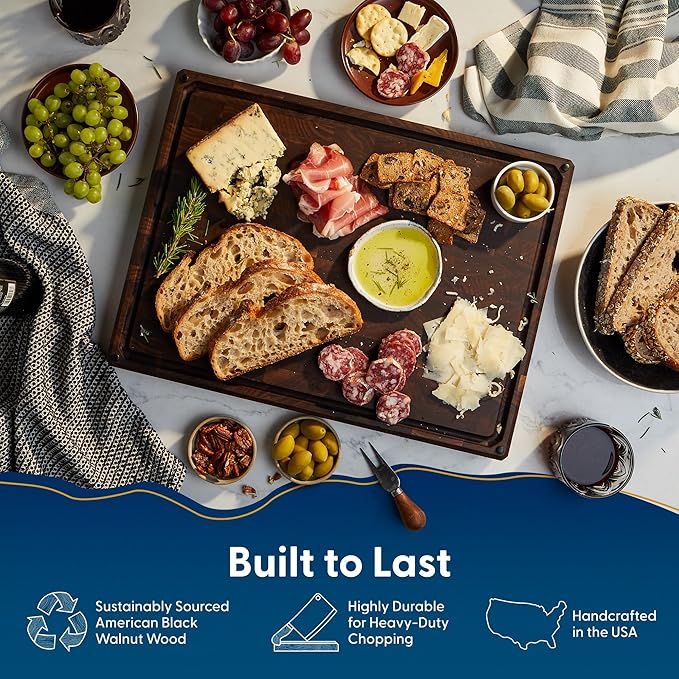 Sonder Los Angeles, Made in USA, Large Thick End Grain Walnut Wood Cutting Board with Non-Slip Feet, Juice Groove for Kitchen 20x15x1.5 in (Gift Box Included)