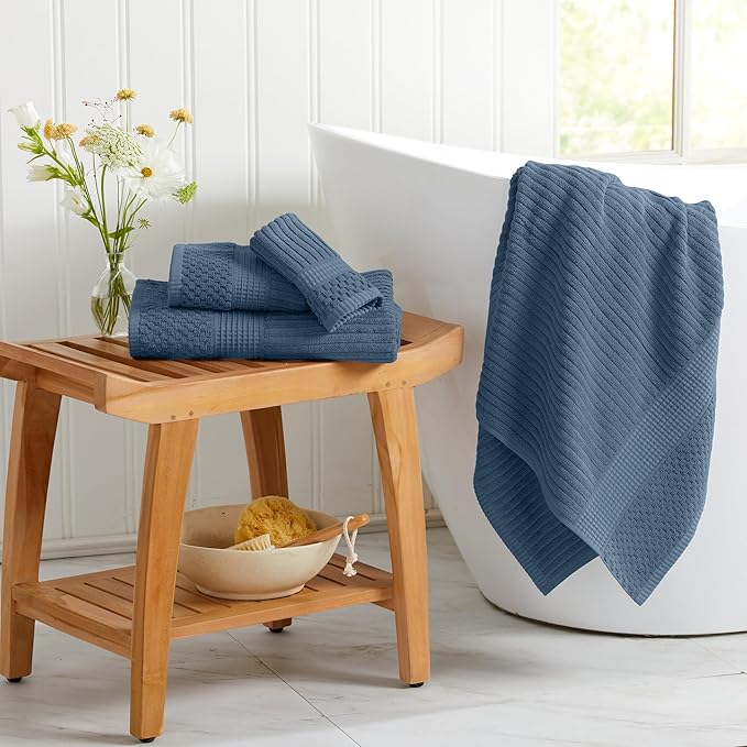 Springtree Home 100% Cotton Bath Towel Set of 4 | Super Soft & Absorbent with Quick-Dry Fibers | 4 Bath Towels | Textured and Durable Cotton | Krista Collection - Oceanview