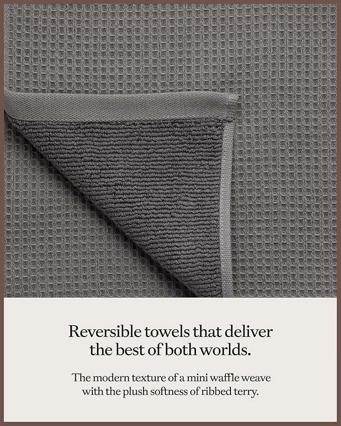 Cozy Earth Complete Waffle Bath Bundle - 60% Cotton 40% Viscose from Bamboo - Quick Dry & Ultra-Soft Waffle Weave Bath Towels - 4 Washcloths, 2 Hand Towels, 2 Bath Towels, 2 Bath Sheets, Charcoal