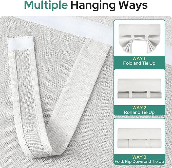 HOMEIDEAS 100% Linen Blackout French Door Curtains, Privacy Door Window Curtains, 26 X 40 Inch Room Darkening Blinds, Thermal Insulated Shades for Bedroom, 1 Panel, White