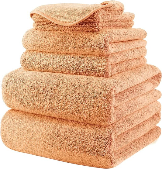 POLYTE Oversize, 60 x 30 in., Quick Dry Lint Free Microfiber Bath Towel Set, 6 Piece (Orange)