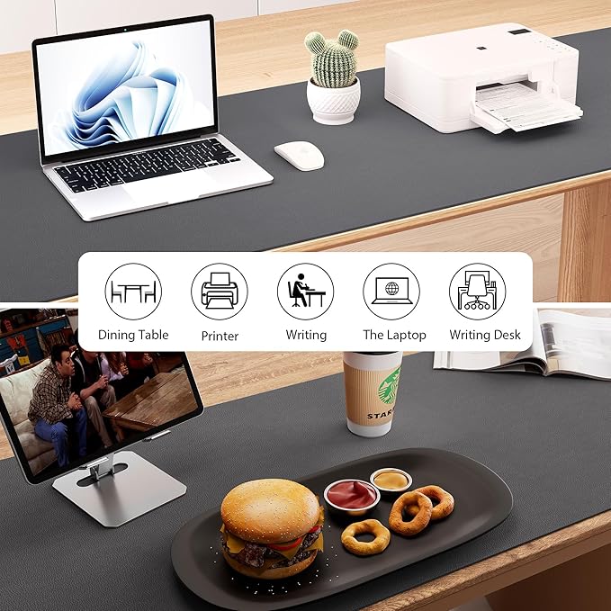 Aothia Leather Desk Pad Protector, Office Desk Mat, Large Mouse Pad, Laptop Desk Pad, Non-Slip PU Leather Desk Blotter, Waterproof Desk Writing Pad for Office and Home (Gray, 47" x 24")
