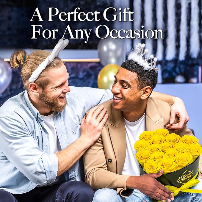 GLAMOUR BOUTIQUE 16 Flower Forever Heart Shape Box - Preserved Roses Gift for Her, Preserved Flowers, Yellow