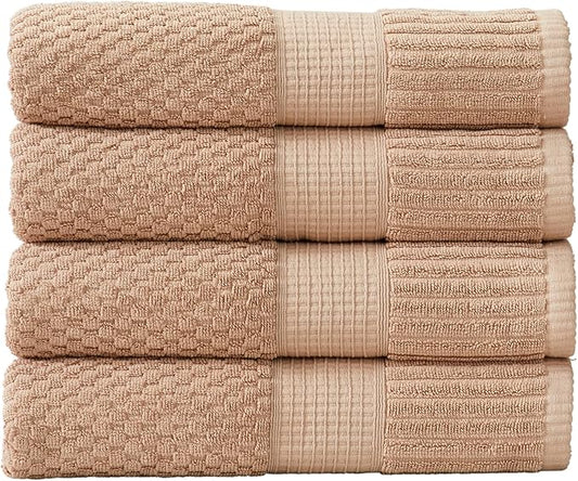 NY Loft 100% Cotton 4 Pack Bath Towel Set| Super Soft & Absorbent Quick-Dry Bath Towels 30" x 52" |Textured and Durable Cotton | Trinity Collection (4 Pack, Light Taupe)