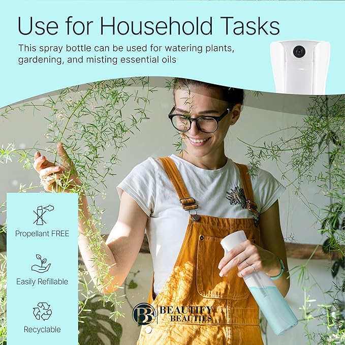 BeautifyBeauties Spray Bottle For Hair – Continuous Mister Spray Bottle for Hairstyling, Cleaning, Plants, Pets, Barbers, Salons, Essential Oil Scents (Clear, 16.9oz/500ml) 11" H x 2.6" L