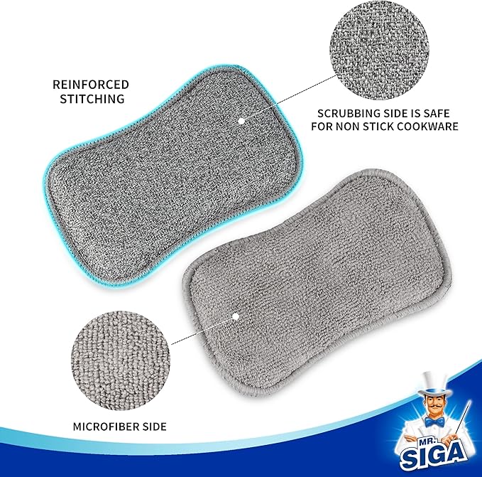 MR.SIGA Dual-Sided Scrub Sponges, Long lasting, Reusable Dishwashing Sponges for Kitchen, 6 Pack