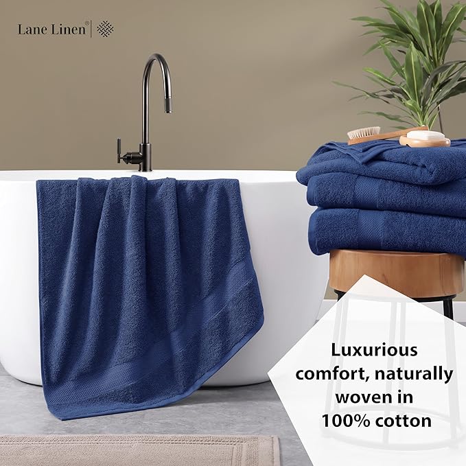 LANE LINEN 100% Cotton Bath Sheets Set of 2 (35"x66") - Ring Spun Cotton Extra Large Bath Towels Set - Quick Dry, Soft & Absorbent Oversized Towel Sets - Holds Well After Multiple Washes - Navy Blue