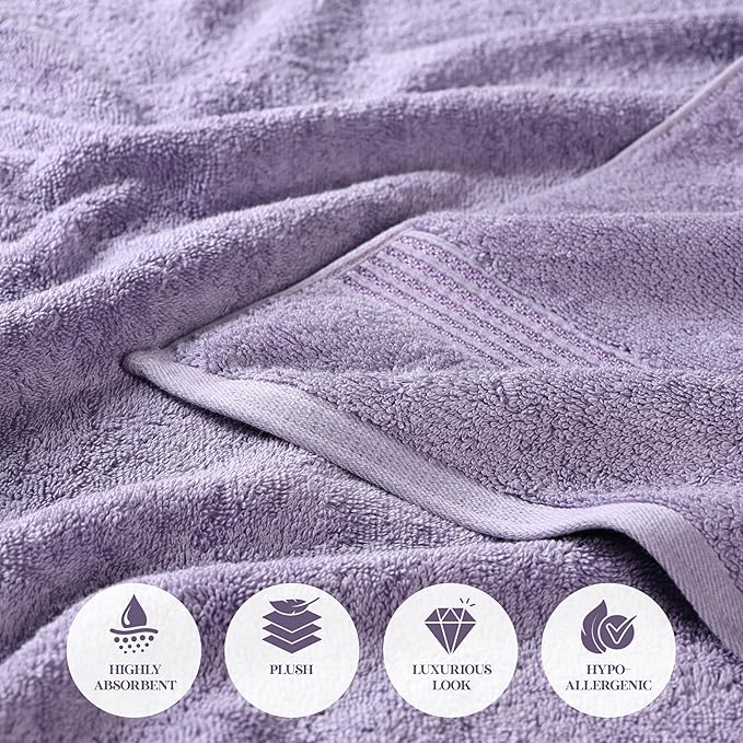 Superior Egyptian Cotton 3-Piece Towel Set, Basic Towels For Bathroom, Home Decor, Guest Bath, Shower, Apartment, Included 1 Face, 1 Hand, 1 Bath Towel, Washcloth, Quick Dry, Royal Purple