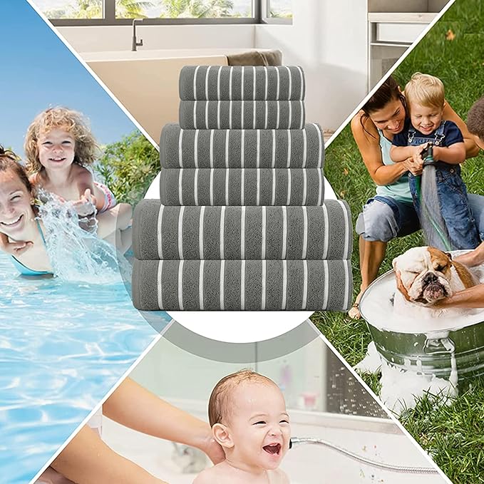 CASA COPENHAGEN Ecstatic 6 Pieces Towel Set- Pine Grey, 600 GSM 2 Bath Towel 2 Hand Towel 2 Washcloth, Designed in Denmark Made of Soft Egyptian Cotton for Bathroom, Kitchen & Shower