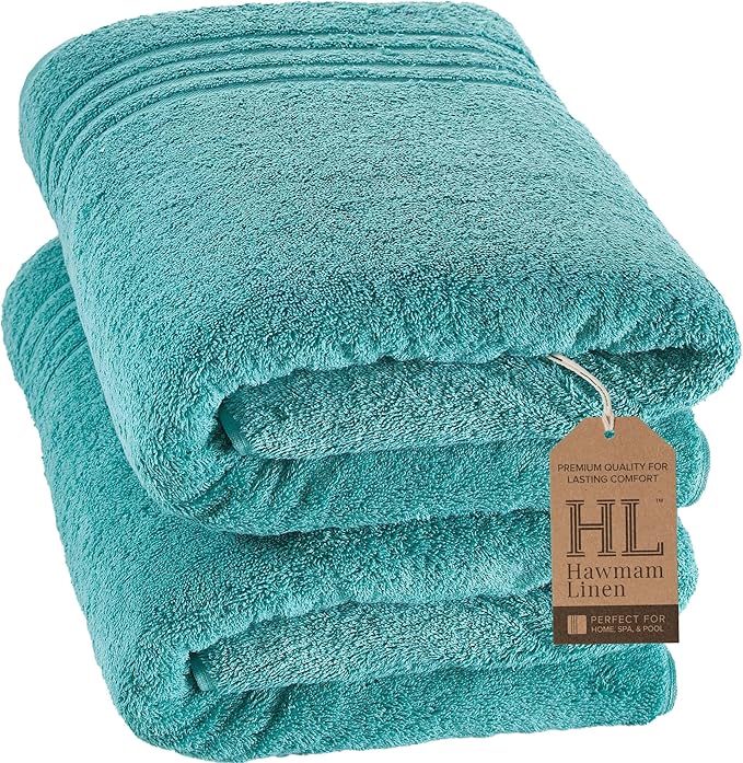 Hawmam Linen Jumbo Large Bath Sheets Towels 2 Pack Soft and Absorbent, Premium Quality 100% Cotton Towels (Teal Turquoise, Bath Sheet)