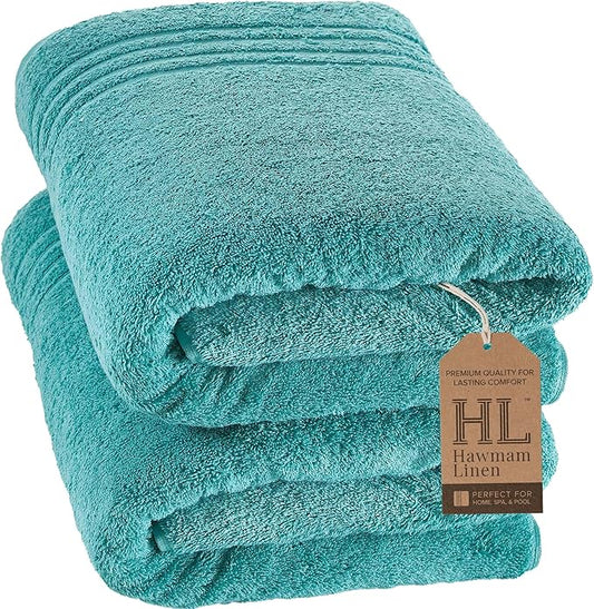 Hawmam Linen Jumbo Large Bath Sheets Towels 2 Pack Soft and Absorbent, Premium Quality 100% Cotton Towels (Teal Turquoise, Bath Sheet)