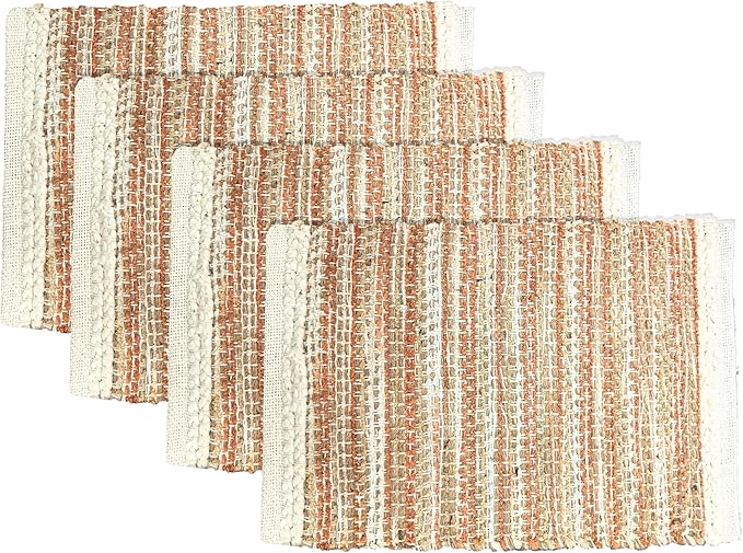 Hausattire Woven Table Placemats Set of 4 - Rust, Jute Boho Outdoor Table Mats for Kitchen Dining Decoration | Easy Clean Heat Resistant Farmhouse Dinner Placemat for Thanksgiving Decor - 13x19 Inch