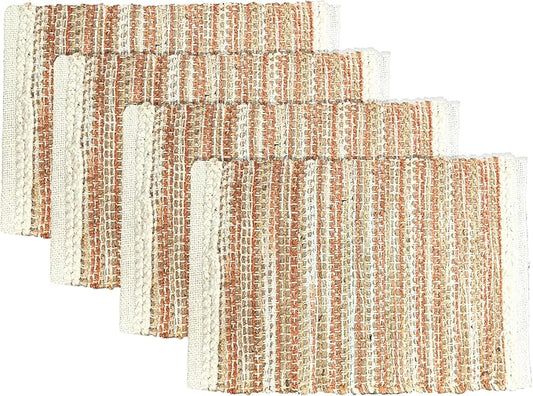 Hausattire Woven Table Placemats Set of 4 - Rust, Jute Boho Outdoor Table Mats for Kitchen Dining Decoration | Easy Clean Heat Resistant Farmhouse Dinner Placemat for Thanksgiving Decor - 13x19 Inch