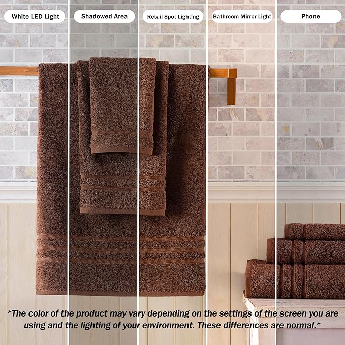 Hawmam Linen Luxury Cotton Washcloths 13x13 Inch - Large Hotel Spa Bathroom Face Towel | 12 Pack | Brown