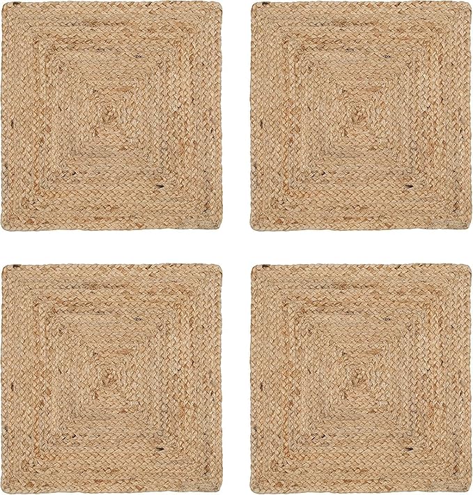 Craft Trade Set of 6 Hand Braided Jute Placemats Fiber Rustic Vintage Farmhouse Dining Table Mat for Parties Birthday BBQ 13x13 Inch Natural