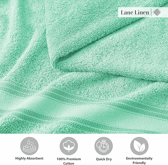 LANE LINEN Luxury Bath Towel Set of 12 – 100% Ring-Spun Cotton, 4 Bath Towels, 4 Hand Towel & 4 Washcloths, Zero Twist, Remains Soft & Absorbent Even After Multiple Washes - Aqua Sky