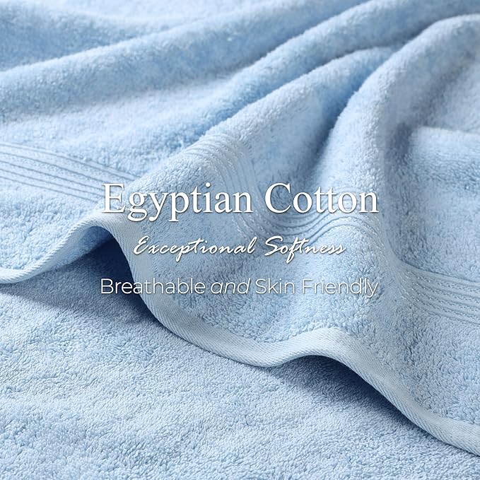 Superior Egyptian Cotton 3-Piece Towel Set, Basic Towels For Bathroom, Home Decor, Guest Bath, Shower, Apartment, Included 1 Face, 1 Hand, 1 Bath Towel, Washcloth, Quick Dry, Light Blue