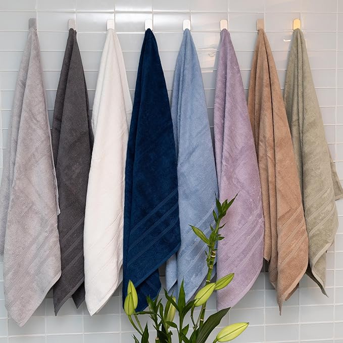 Mosobam Luxury Turkish Set of 2 Bath Towels 30X58 Allure Blue Oversize 700 GSM Bamboo Viscose & Aegean Turkish Combed Cotton