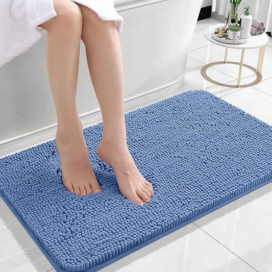 OLANLY Bathroom Rugs 24x16, Extra Soft Absorbent Chenille Bath Rugs, Rubber Backing Quick Dry, Machine Washable Bath Mats for Bathroom Floor, Tub and Shower, Home Decor Accessories, Cornflower Blue