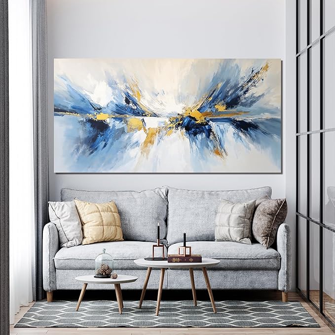 YISXINOAG Canvas Wall Art Abstract Wall Art Modern Canvas Wall Decor Ready to Hang Modern Home Decor Abstract Art Gold and Blue Home Artwork Decorations Prints for Bedroom, Dining Room Size 24"X48"
