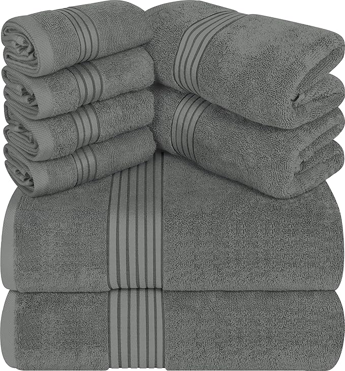 Utopia Towels 48-Piece Premium Towel Set, 12 Bath Towels, 12 Hand Towels, and 24 Wash Cloths, 100% Ring Spun Cotton Highly Absorbent Towels for Bathroom, Sports, and Hotel (Grey)