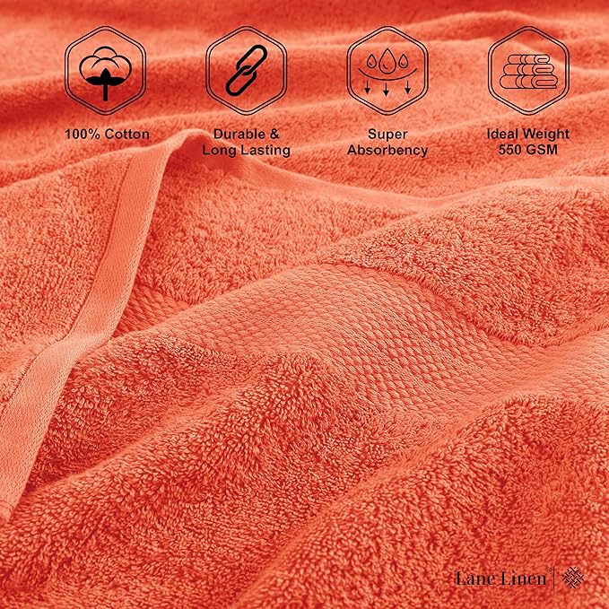 LANE LINEN 100% Cotton Ring Spun Bath Towels (28"x54") - 4 Pieces - Large Towels for Bathroom - Quick Drying, Soft & Absorbent Large Shower Towel Set - Used in Gym, Hotel, Spa, Home - Living Coral
