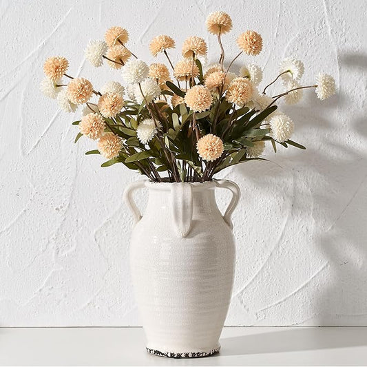 White Ceramic Vase with 4 Handles, 10.16" Tall Retro Ice Cracked Flower Vase, Antique Vases for Modern Farmhouse Home Decor, Wedding, Living Room, Table, Shelf Decor, Cracked White