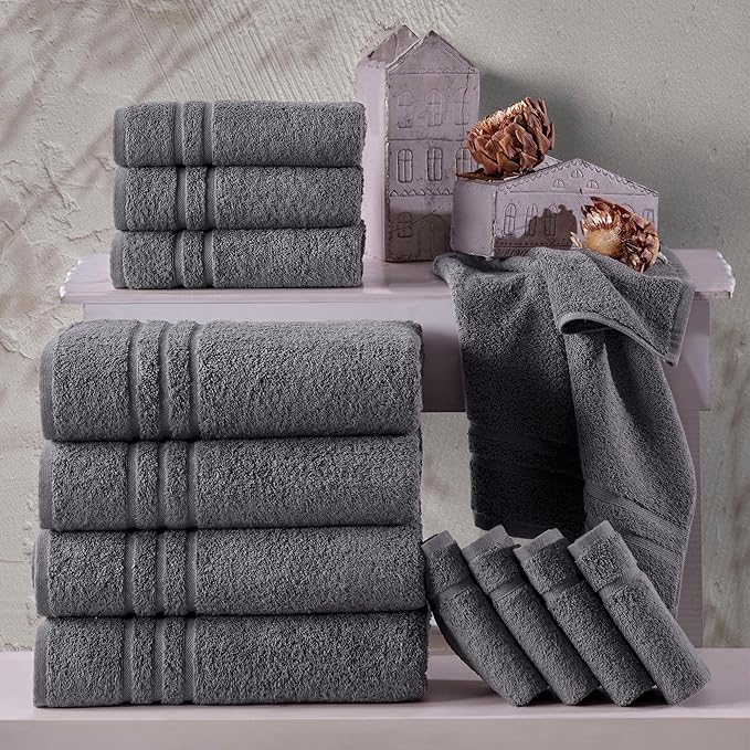 Hawmam Linen Grey Bath Towels Set of 4, Cotton Towel Soft Absorbent Quick Dry Towels for Bathroom 27x54 Inch