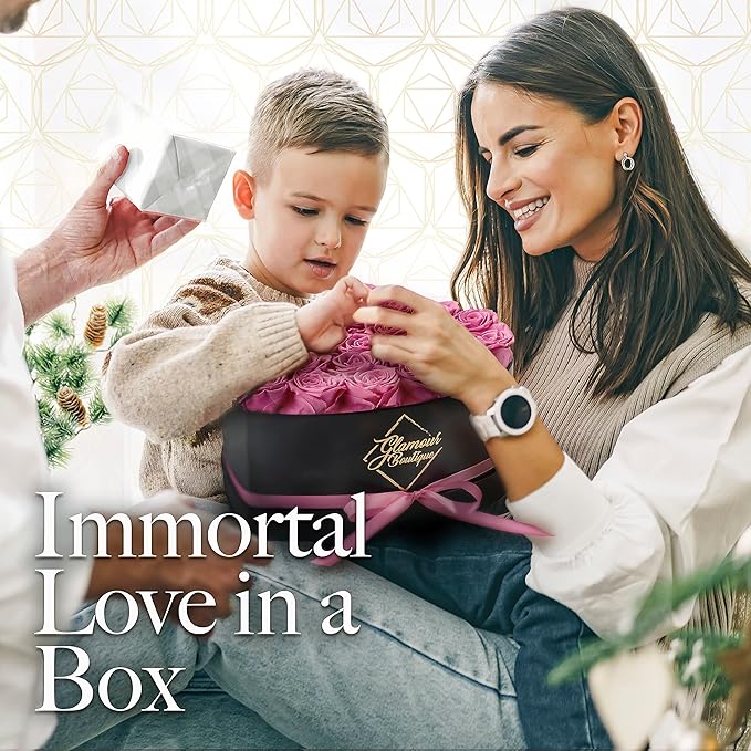 GLAMOUR BOUTIQUE 27 Flower Forever Heart Shape Box - Preserved Roses Gift for Her, Preserved Flowers, Pink