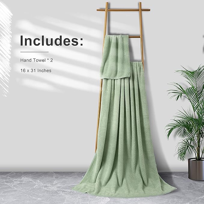 2 Piece Hand Towels Set,100% Microfiber - Quick Dry, Thick, Soft, Plush and Highly Absorbent Luxury Hotel & Spa Bath Towel for Bathroom, Pack of 2 (Green)