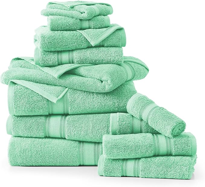 LANE LINEN Luxury Bath Towel Set of 12 – 100% Ring-Spun Cotton, 4 Bath Towels, 4 Hand Towel & 4 Washcloths, Zero Twist, Remains Soft & Absorbent Even After Multiple Washes - Aqua Sky