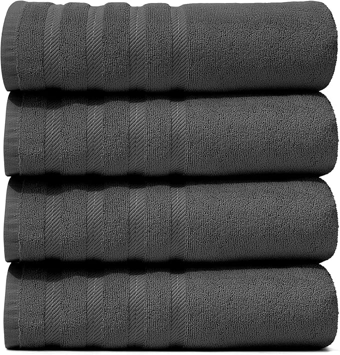 Hearth & Harbor Bath Towels for Bathroom - 100% Ring Spun Cotton Luxury Bathroom Towels - Soft & Highly Absorbent 4 Bath Towels, Gray