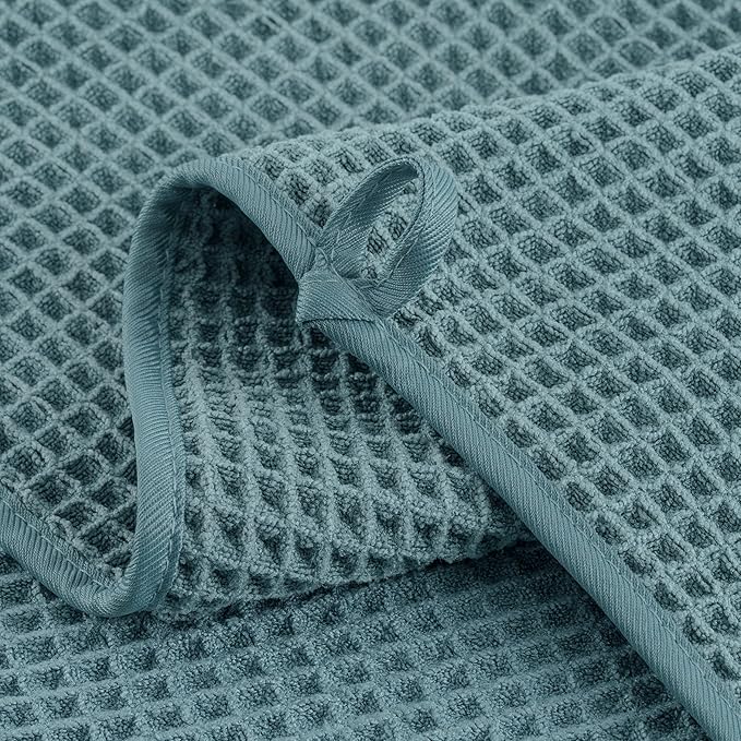 Microfiber Waffle Bath Towels, 4 Pieces, Soft, Absorbent, Fast Drying, Lint Free (Green)