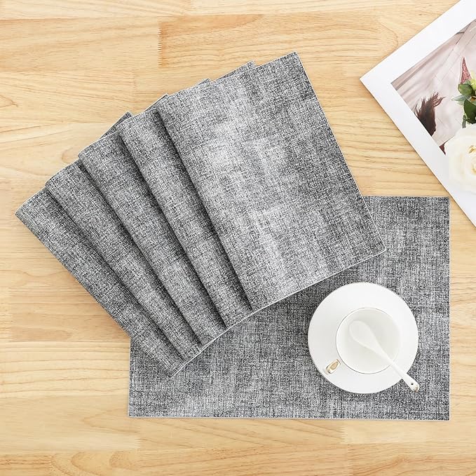 Homaxy Faux Leather Heat Resistant Placemats for Dining Table Set of 6, Waterproof Wipeable Washable PU Table Mats, Easy to Clean Anti-Slip Place Mats, 11.8" x 17", Black & White
