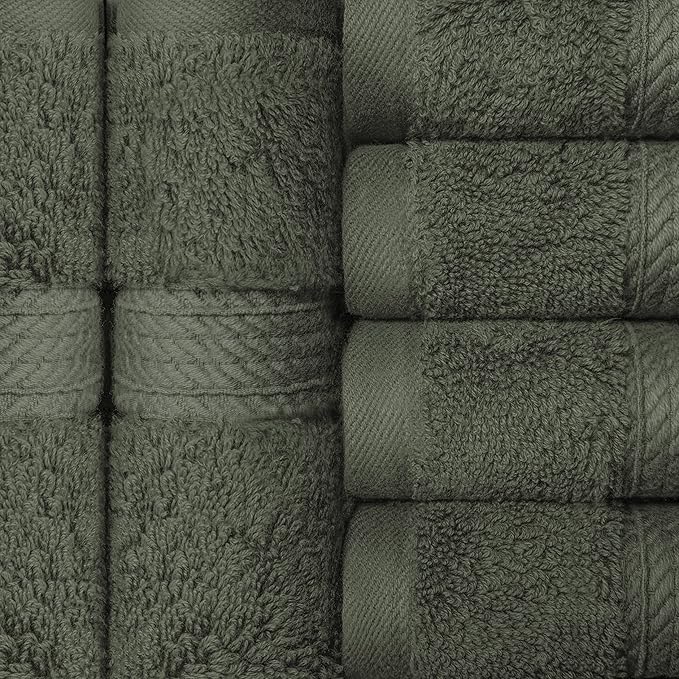 BLUENILEMILLS BNM Egyptian Cotton 6-Piece Towel Set, Includes 6 Face Towels, Attached Loop for Easy Hanging and Storage, Hotel Quality, Perfect for Bathroom, Gym, Shower Space, or Spa, Forest Green